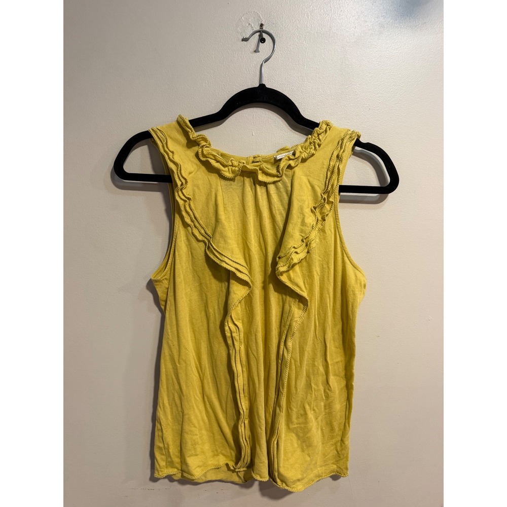 Leifsdottir Womens Mustard Yellow Ruffle Trim Cotton Sleeveless Top Size M